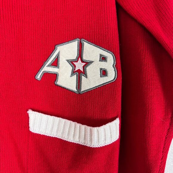 Retro Varsity Cardigan Sweater Red Preppy Cheerleader Y2K Letterman Halloween - Picture 3 of 6